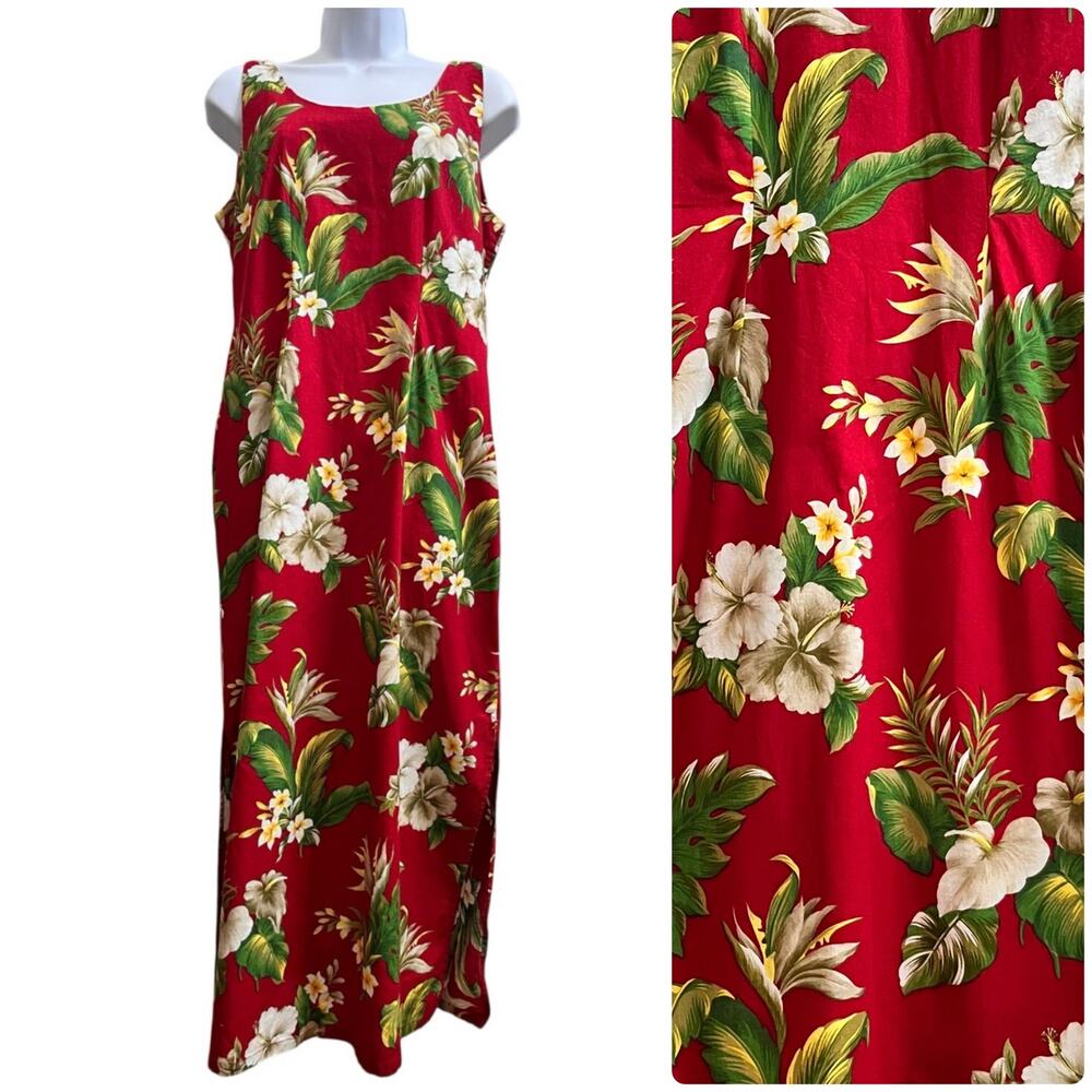 Vintage TY Cotton Floral Pattern Sleeveless Hawaiian Dress USA See Description
